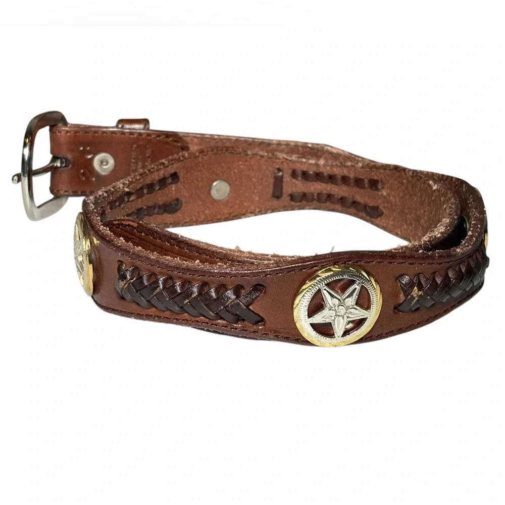 Brown Leather Western Belt with Silver Gold Conchos 26